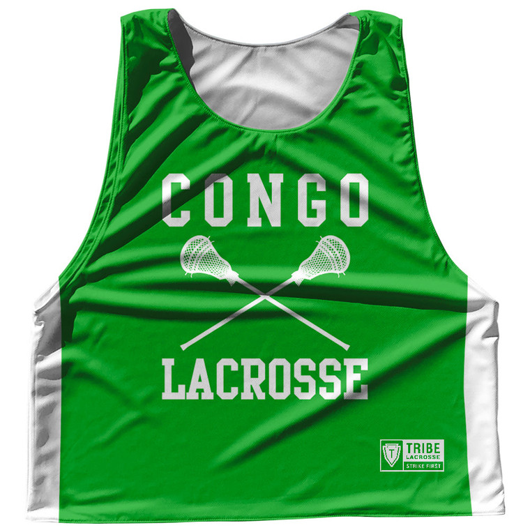 Congo Country Nations Crossed Sticks Reversible Lacrosse Pinnie Made In USA - Green & White