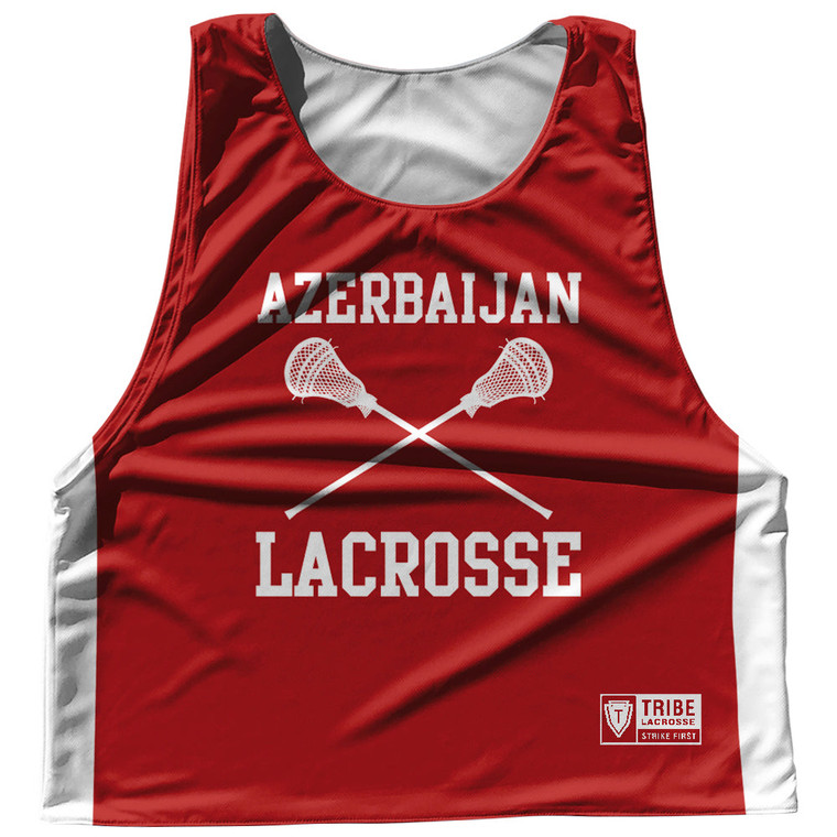 Azerbaijan Country Nations Crossed Sticks Reversible Lacrosse Pinnie Made In USA - Red & White