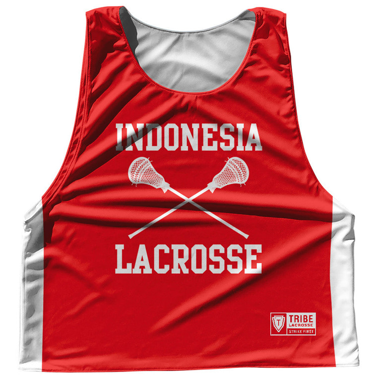 Indonesia Country Nations Crossed Sticks Reversible Lacrosse Pinnie Made In USA - Red & White