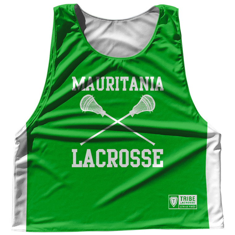 Mauritania Country Nations Crossed Sticks Reversible Lacrosse Pinnie Made In USA - Green & White