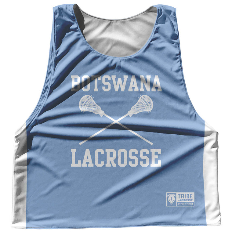 Botswana Country Nations Crossed Sticks Reversible Lacrosse Pinnie Made In USA - Light Blue & White