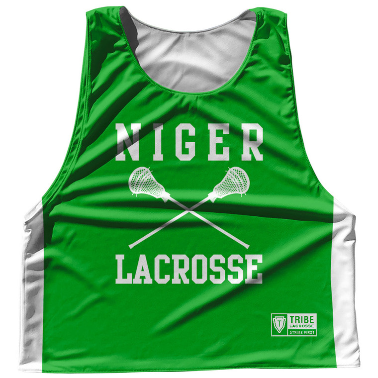 Niger Country Nations Crossed Sticks Reversible Lacrosse Pinnie Made In USA - Green & White