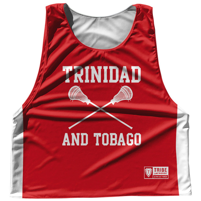 Trinidad and Tobago Country Nations Crossed Sticks Reversible Lacrosse Pinnie Made In USA - Red & White