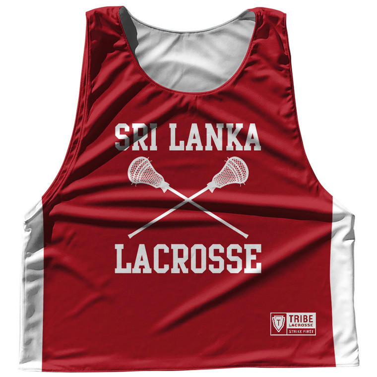 Sri Lanka Country Nations Crossed Sticks Reversible Lacrosse Pinnie Made In USA - Red & White