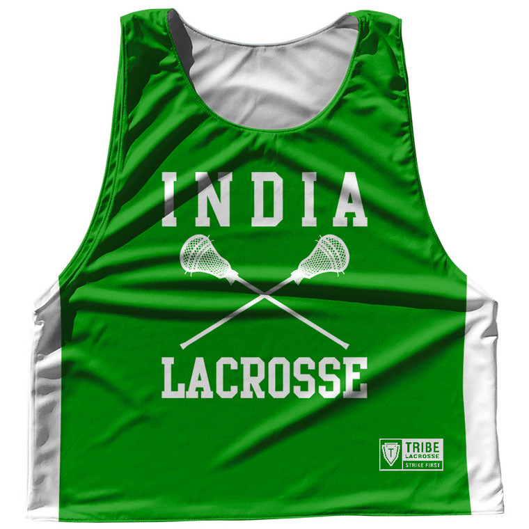 India Country Nations Crossed Sticks Reversible Lacrosse Pinnie Made In USA - Green & White