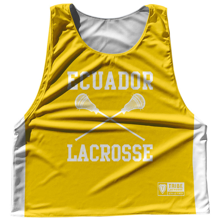 Ecuador Country Nations Crossed Sticks Reversible Lacrosse Pinnie Made In USA - Yellow & White