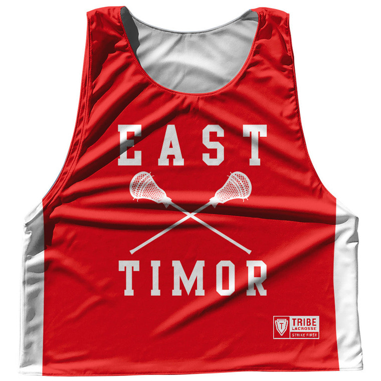 East Timor Country Nations Crossed Sticks Reversible Lacrosse Pinnie Made In USA - Red & White