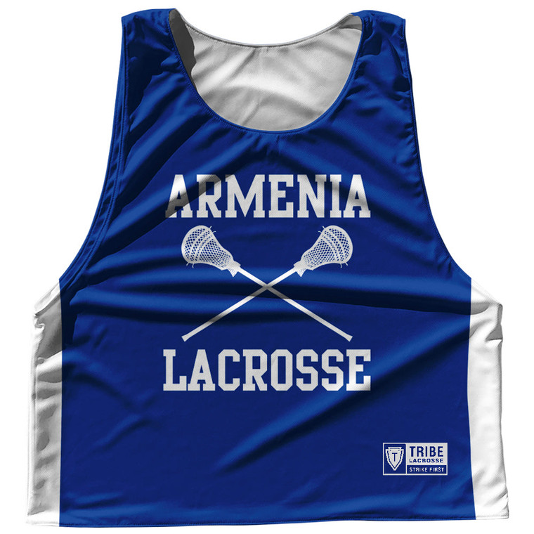 Armenia Country Nations Crossed Sticks Reversible Lacrosse Pinnie Made In USA - Royal & White
