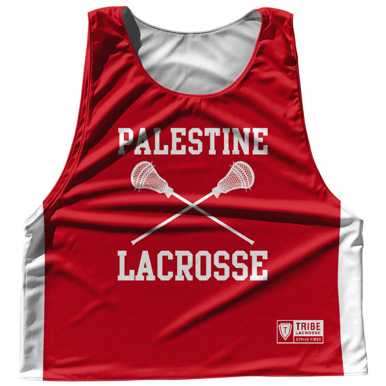 Palestine Country Nations Crossed Sticks Reversible Lacrosse Pinnie Made In USA - Red & White