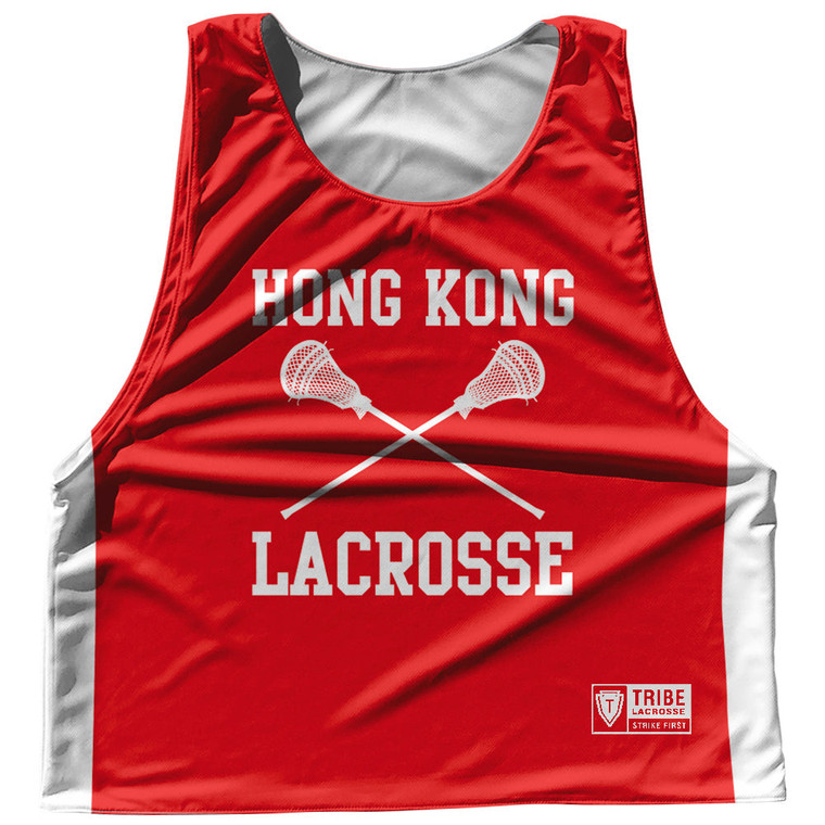 Hong Kong Country Nations Crossed Sticks Reversible Lacrosse Pinnie Made In USA - Red & White