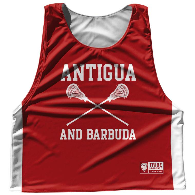 Antigua and Barbuda Country Nations Crossed Sticks Reversible Lacrosse Pinnie Made In USA - Red & White