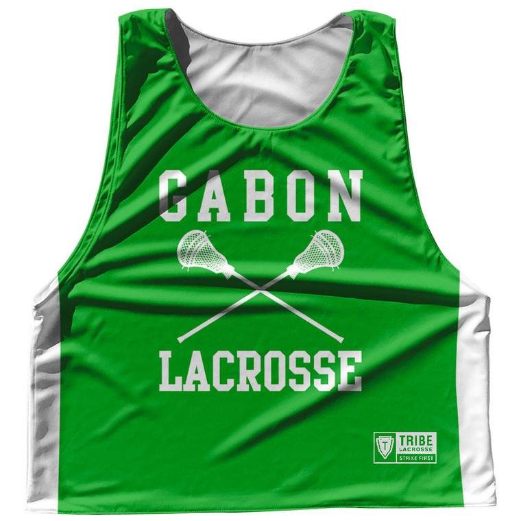 Gabon Country Nations Crossed Sticks Reversible Lacrosse Pinnie Made In USA - Green & White
