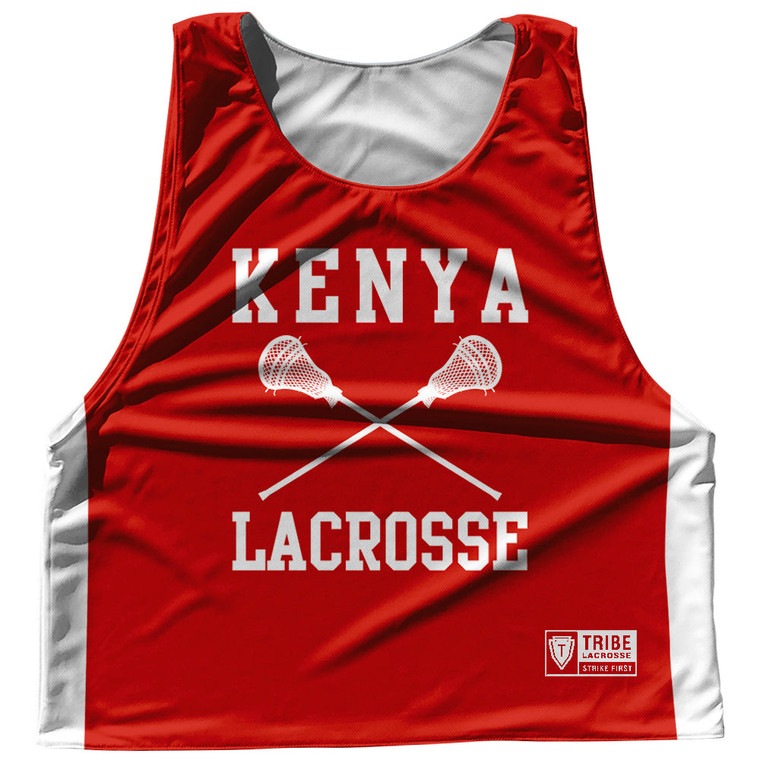 Kenya Country Nations Crossed Sticks Reversible Lacrosse Pinnie Made In USA - Red & White