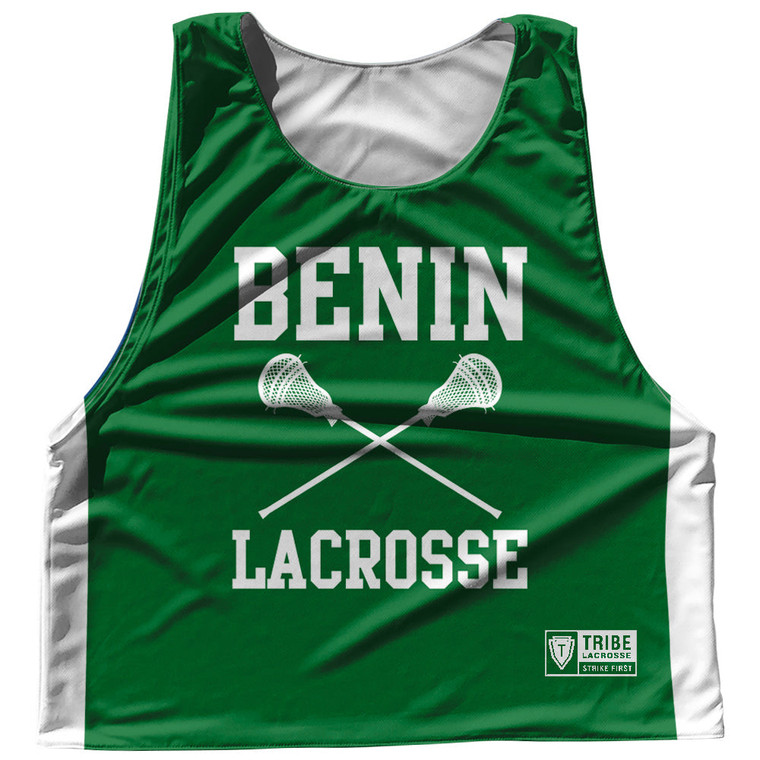 Benin Country Nations Crossed Sticks Reversible Lacrosse Pinnie Made In USA - Green & White