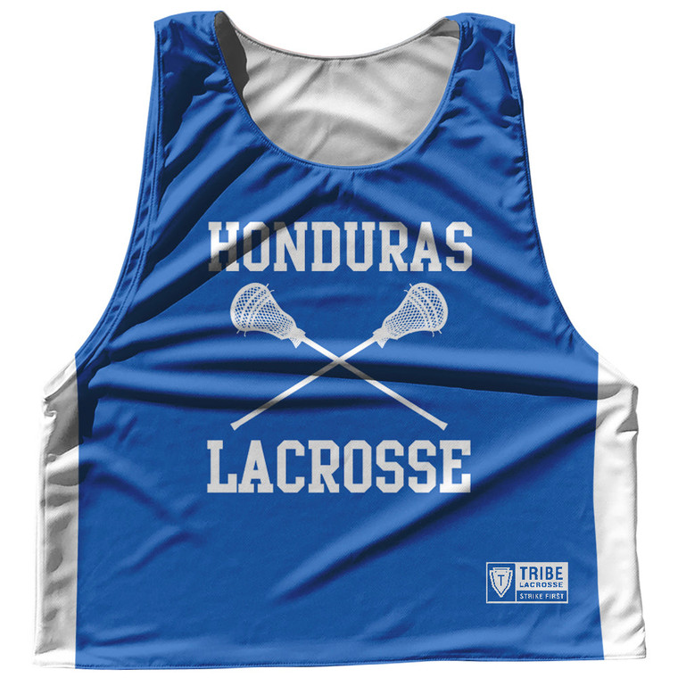 Honduras Country Nations Crossed Sticks Reversible Lacrosse Pinnie Made In USA - Blue & White Honduras Country Nations Crossed Sticks Reversible Lacrosse Pinnie Made In USA - Blue & White