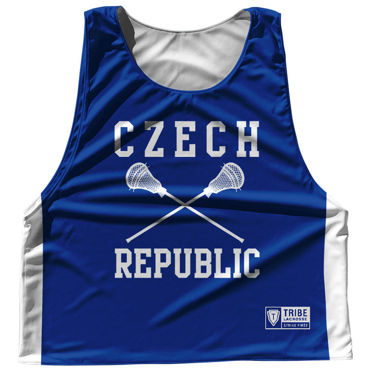 Czech Republic Country Nations Crossed Sticks Reversible Lacrosse Pinnie Made In USA - Royal & White