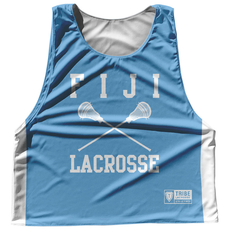 Fiji Country Nations Crossed Sticks Reversible Lacrosse Pinnie Made In USA - Light Blue & White