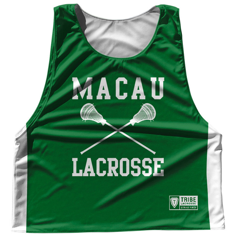 Macau Country Nations Crossed Sticks Reversible Lacrosse Pinnie Made In USA - Green & White