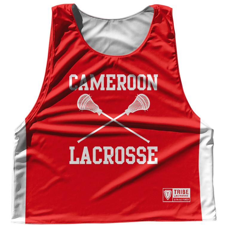 Cameroon Country Nations Crossed Sticks Reversible Lacrosse Pinnie Made In USA - Red & White Cameroon Country Nations Crossed Sticks Reversible Lacrosse Pinnie Made In USA - Red & White