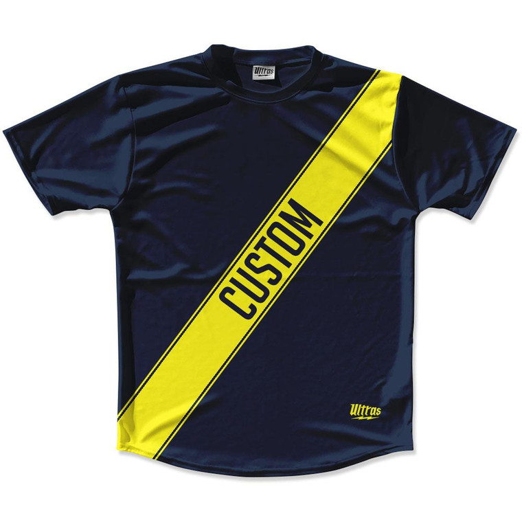 Navy Blue & Canary Yellow Custom Sash Running Shirt Made in USA - Navy Blue & Canary Yellow