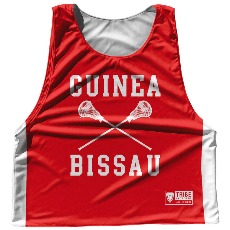 Guinea Bissau Country Nations Crossed Sticks Reversible Lacrosse Pinnie Made In USA - Red & White