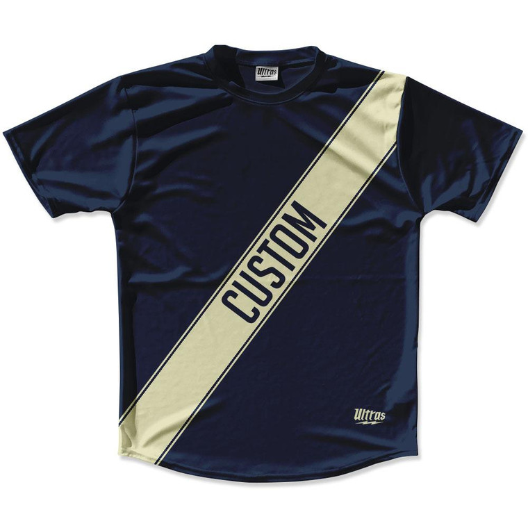 Navy Blue & Vegas Gold Custom Sash Running Shirt Made in USA - Navy Blue & Vegas Gold