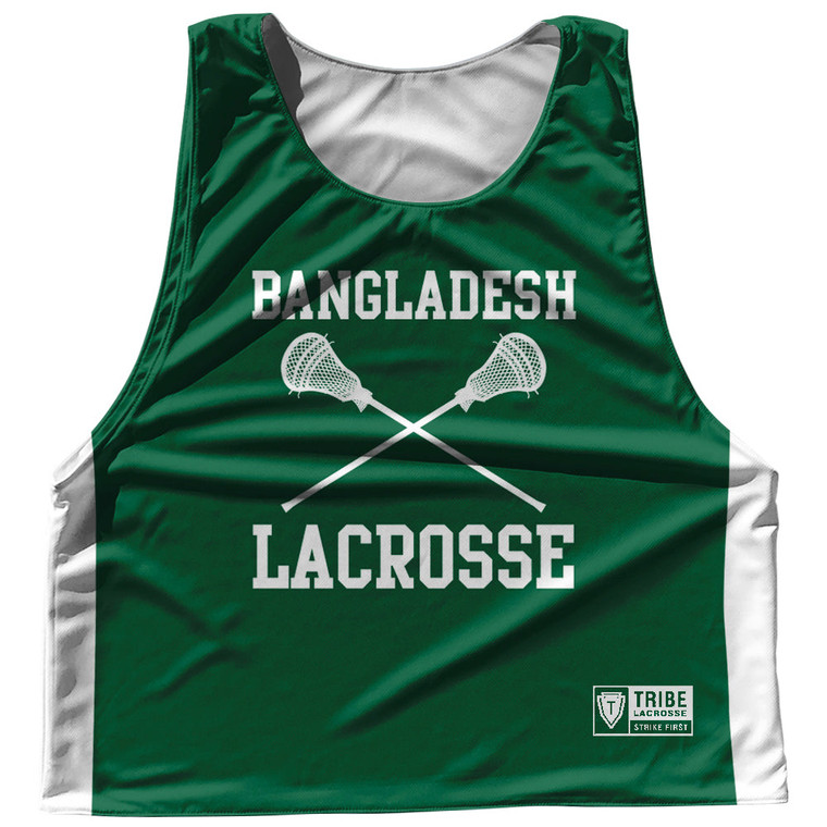 Bangladesh Country Nations Crossed Sticks Reversible Lacrosse Pinnie Made In USA - Green & White