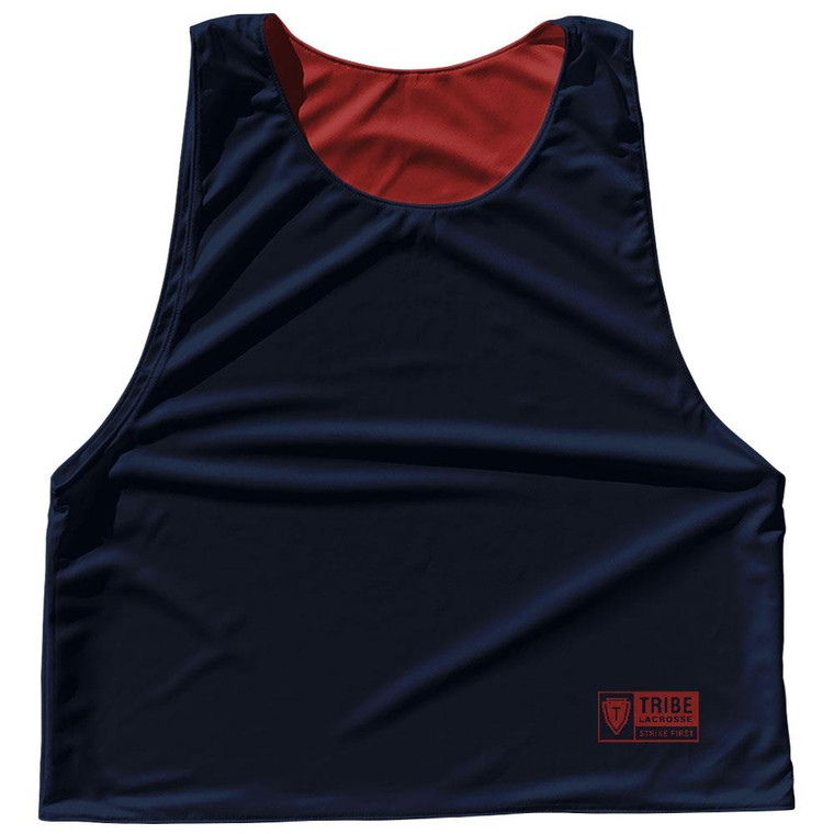 Solid Color Sublimated Lacrosse Pinnies Made In USA - Navy Blue and Red Dark