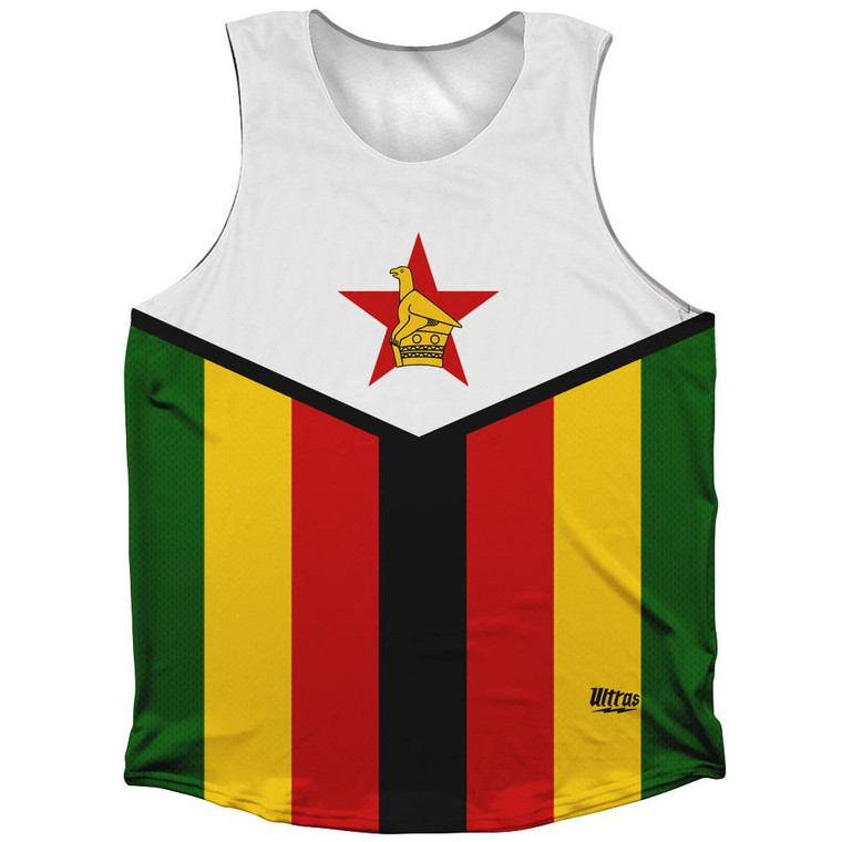 Zimbabwe Country Flag Athletic Tank Top Made in USA - White Green Yellow