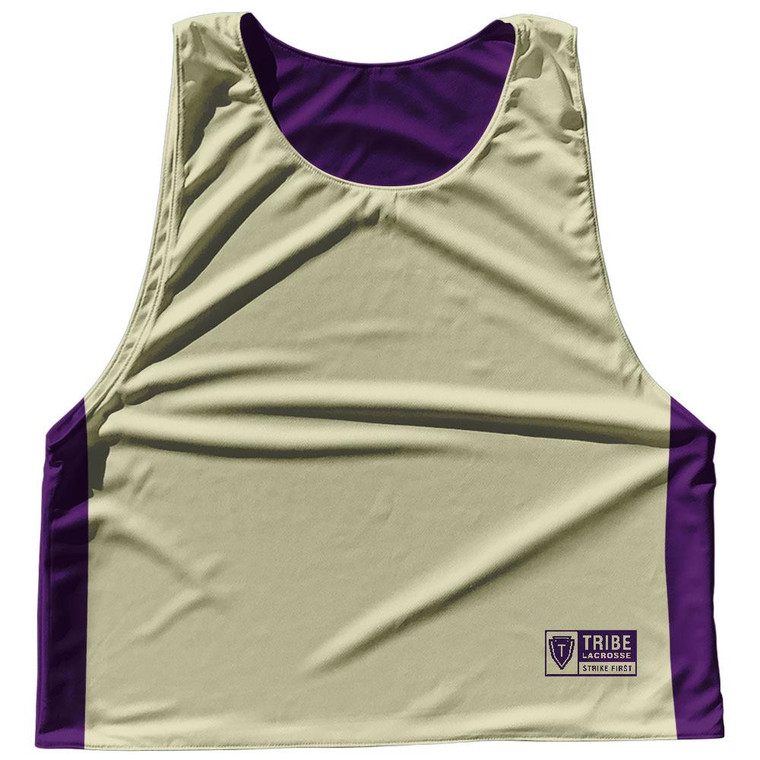 Contrast Color Side Panel Sublimated Lacrosse Pinnies 2 Made In USA - Purple and Vegas Gold