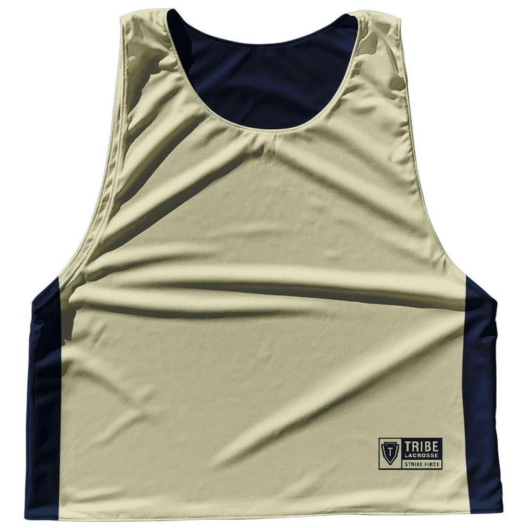 Contrast Color Side Panel Sublimated Lacrosse Pinnies 2 Made In USA - Navy and Vegas Gold