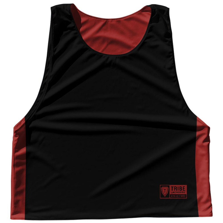 Contrast Color Side Panel Sublimated Lacrosse Pinnies Made In USA - Black and Red Dark Contrast Color Side Panel Sublimated Lacrosse Pinnies Made In USA - Black and Red Dark