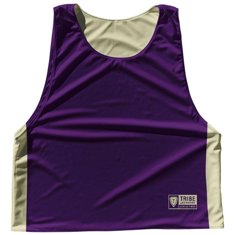 Solid Color Sublimated Lacrosse Pinnies Made In USA - Purple and Vegas Gold