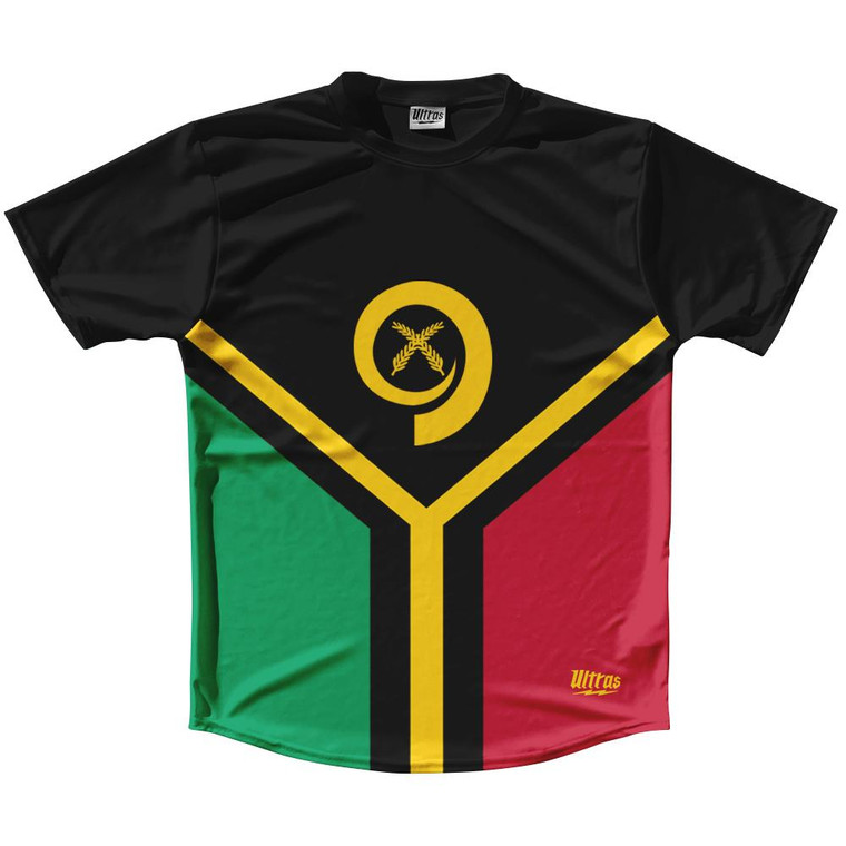 Vanuatu Country Flag Running Shirt Track Cross Country Performance Top Made In USA - Black Red