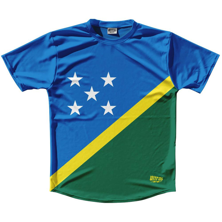 Solomon Islands Country Flag Running Shirt Track Cross Country Performance Top Made In USA - Blue Green