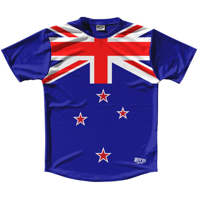 New Zealand Country Flag Running Shirt Track Cross Country Performance Top Made In USA - Blue Red
