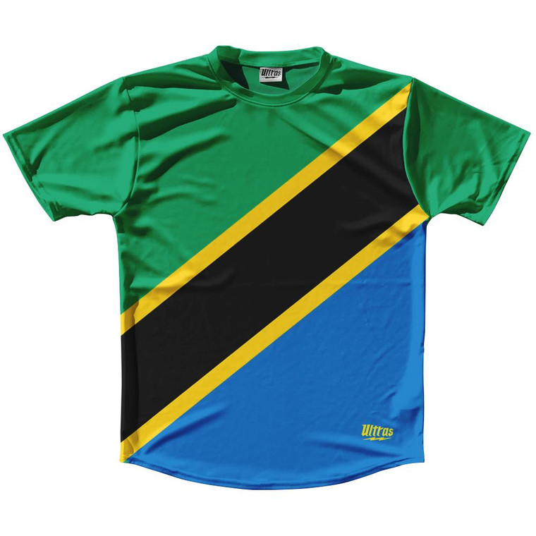 Tanzania Country Flag Running Shirt Track Cross Country Performance Top Made In USA - Green Black