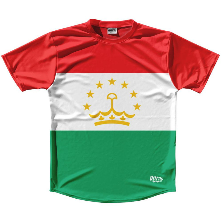 Tajikistan Country Flag Running Shirt Track Cross Country Performance Top Made In USA - Red White