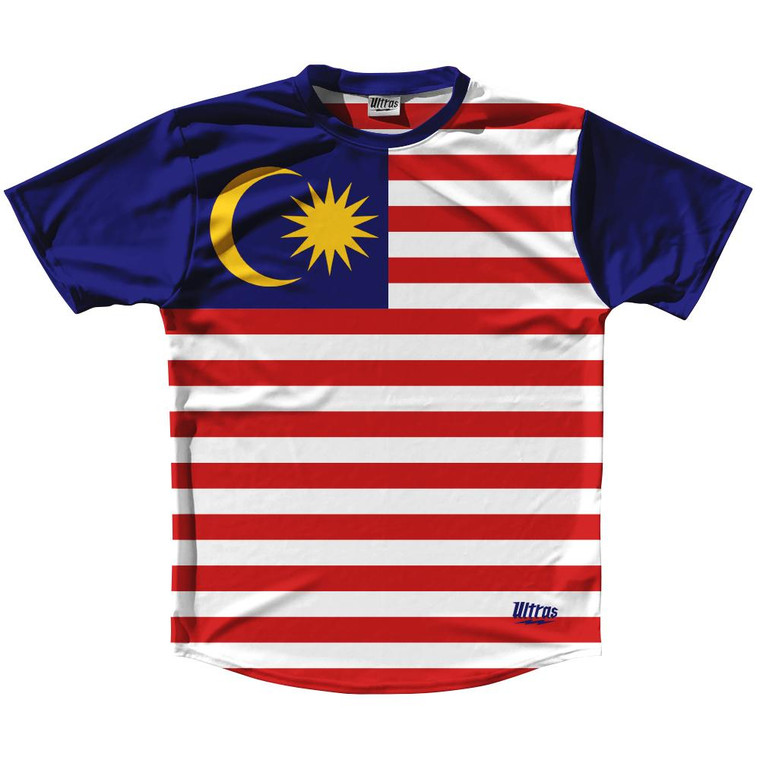 Malaysia Country Flag Running Shirt Track Cross Country Performance Top Made In USA - Red Blue