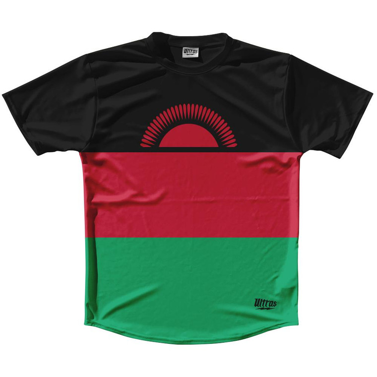 Malawi Country Flag Running Shirt Track Cross Country Performance Top Made In USA - Black Red