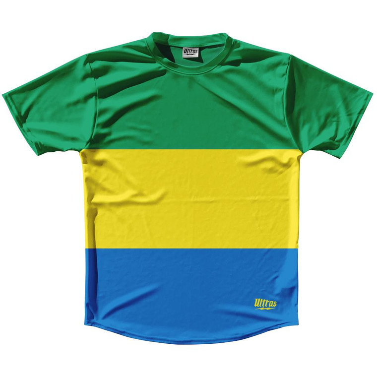 Gabon Country Flag Running Shirt Track Cross Country Performance Top Made In USA - Green Yellow