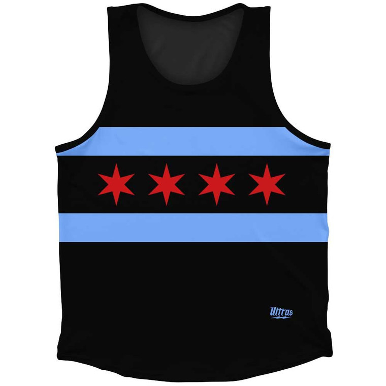 Chicago Flag Black Sport Tank Top Made In USA - Black