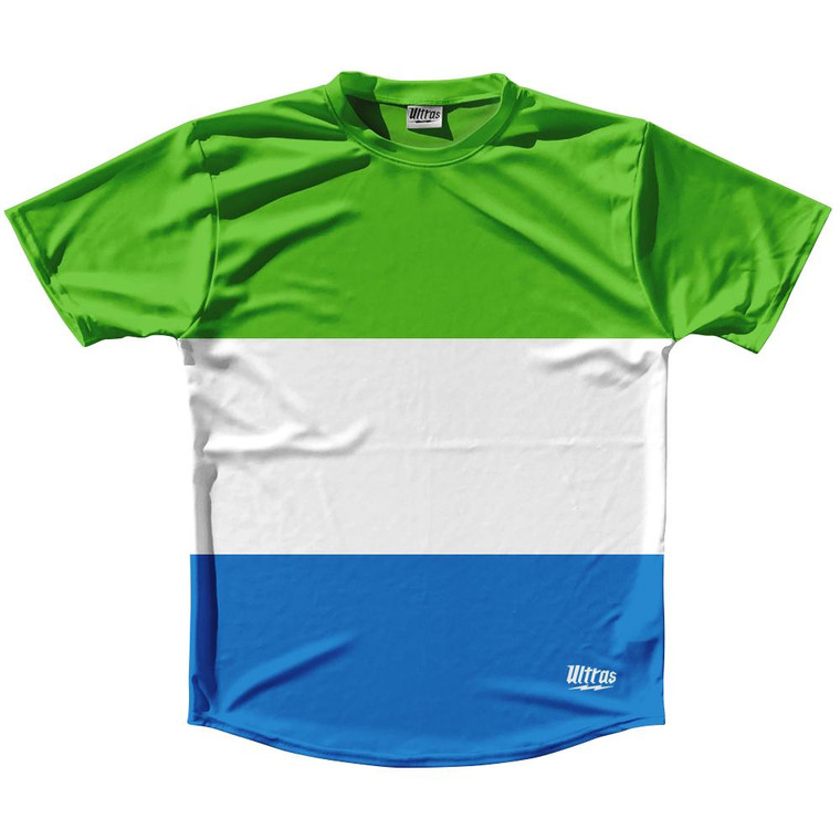 Sierra Leone Country Flag Running Shirt Track Cross Country Performance Top Made In USA - White Blue
