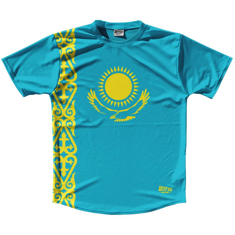 Kazakhstan Country Flag Running Shirt Track Cross Country Performance Top Made In USA - Blue