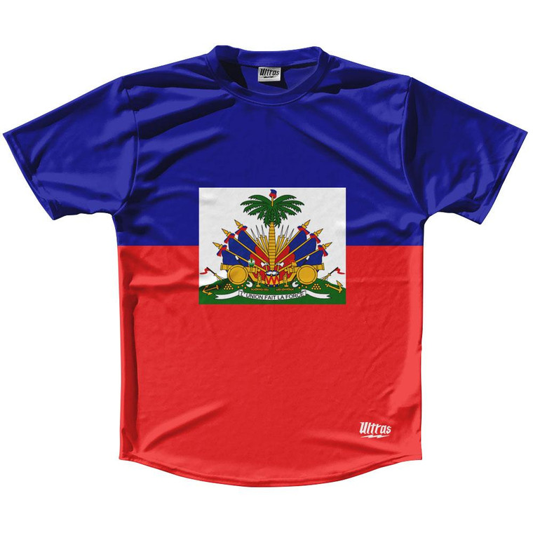 Haiti Country Flag Running Shirt Track Cross Country Performance Top Made In USA - Blue Red