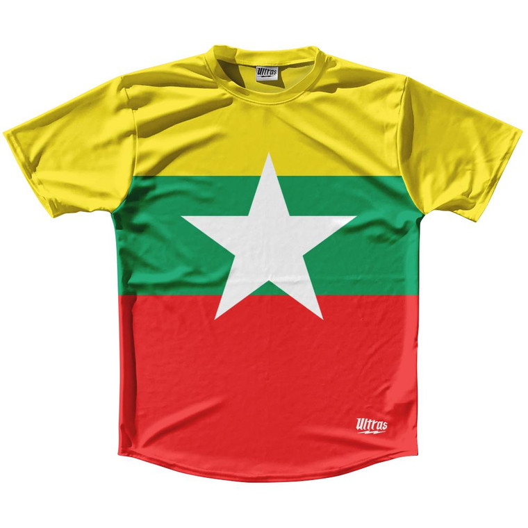 Myanmar Country Flag Running Shirt Track Cross Country Performance Top Made In USA - Yellow Red