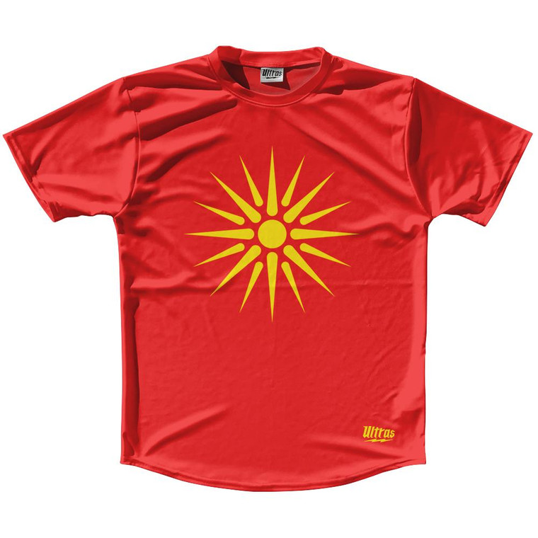 Macedonia Country Flag Running Shirt Track Cross Country Performance Top Made In USA - Red