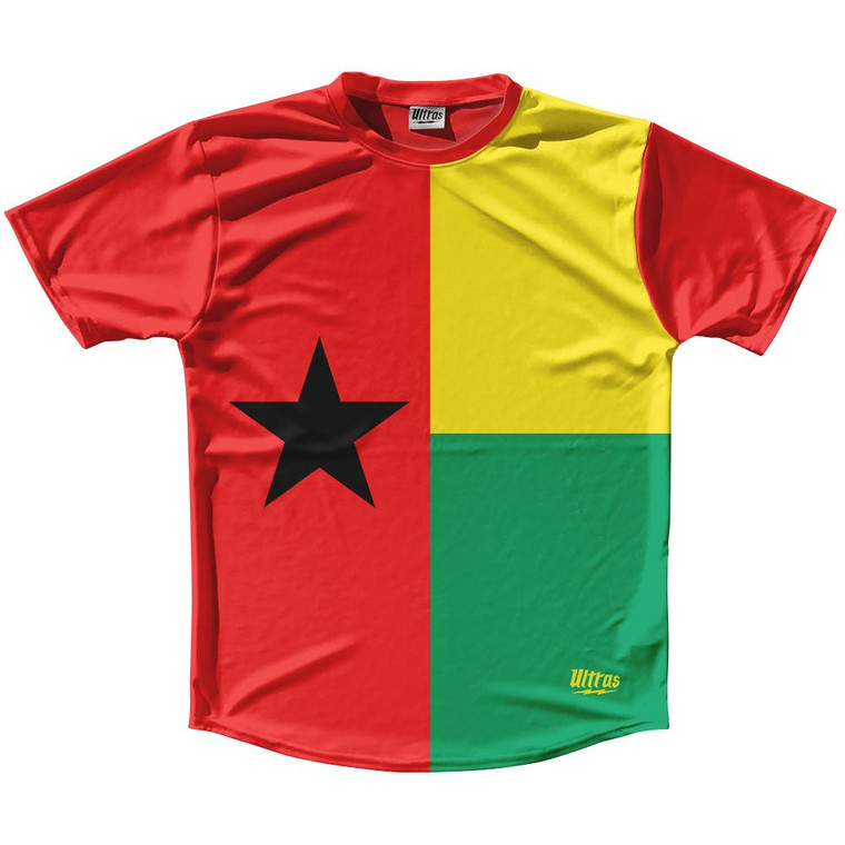 Guinea-Bissau Country Flag Running Shirt Track Cross Country Performance Top Made In USA - Red Yellow