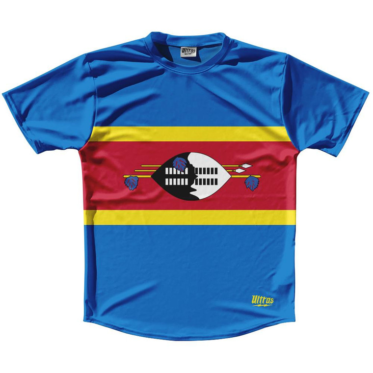 Swaziland Country Flag Running Shirt Track Cross Country Performance Top Made In USA - Blue Red