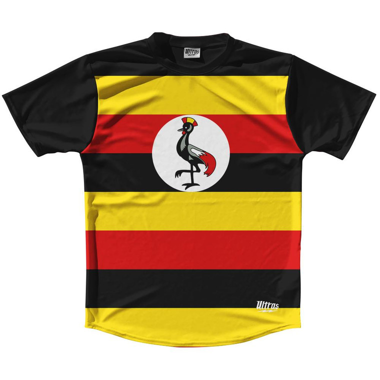 Uganda Country Flag Running Shirt Track Cross Country Performance Top Made In USA - Black Yellow